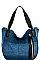 2in1 TRENDY LEATHER STRAP DENIM SHOULDER BAG PLUS WALLET JYLV-053