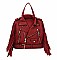 Moto Jacket Design Fringed Backpack / Shoulder Bag