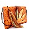 LY094-LP Large Leaf Accent Ostrich Print Embossed Tassel Oversized Clutch