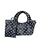 Dotted Distressed Denim Tote Crossbody Bag