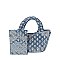 Dotted Distressed Denim Tote Crossbody Bag