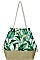 TROPICAL LEAVES PRINT 2-TONE TOTE BAG