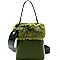 Faux-Fur Accent Bucket Satchel with Snake Print MH-MM7301