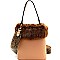 Faux-Fur Accent Bucket Satchel with Snake Print MH-MM7301