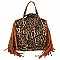 Moto Jacket Design Fringed Backpack / Shoulder Bag