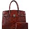 Crocodile Pattern Padlock Accent Oversized Tote Wallet SET