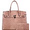 Crocodile Pattern Padlock Accent Oversized Tote Wallet SET