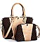 2 IN 1 STYLISH TWO TONE V-ACCENTED SATCHEL AND CROSSBODY SET