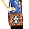 Floral and Turquoise Stone Embroidered Cross Style Messenger Bag