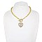 CRYSTAL  HEART CHARM TOGGLE CHAIN LINK NECKLACE