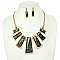 ANIMAL PRINT FRINGE GEMSTONE CORD NECKLACE SET