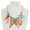 BEADS AND FEATHER DROP NECKLACE SET