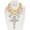 STYLISH GEM STONE CROSS MULTI CHARM MULTI LAYERED CHAIN CHUNKY NECKLACE AND EARRINGS SET