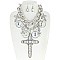 STYLISH GEM STONE CROSS MULTI CHARM MULTI LAYERED CHAIN CHUNKY NECKLACE AND EARRINGS SET