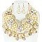 STYLISH CHUNKY AGATE STONE PEARL BIB STATEMENT NECKLACE AND EARRINGS SET
