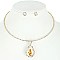 STYLISH TEARDROP GEM STONE PENDANT RHINESTONE COLLAR NECKLACE AND EARRINGS