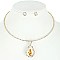 STYLISH TEARDROP GEM STONE PENDANT RHINESTONE COLLAR NECKLACE AND EARRINGS