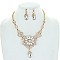 Trendy Floral Crystal Rhinestone Filigree Necklace Earring Set