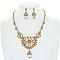 Trendy Floral Crystal Rhinestone Filigree Necklace Earring Set