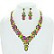 Dazzling Crystal Rhinestone Teardrop Cluster V-shape Necklace Earring Set