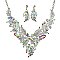 Classic Crystal Leaves and Petals V-shape Necklace Earring Set