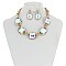 Trendy Chunky Square Gem in Oval Rhinestone Link Necklace and Earrings Set