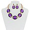 Trendy Chunky Square Gem in Oval Rhinestone Link Necklace and Earrings Set