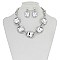 Trendy Chunky Square Gem in Oval Rhinestone Link Necklace and Earrings Set