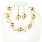 LARGE METALLIC AND SIMULATED PEARLS  ADJUSTABLE NECKLACE EARRING SET