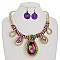 LOVELY HANDMADE RAINBOW RHINESTONE WIRE NECKLACE AND EARRINGS SET