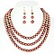 FASHION TRIPLE STRAND PEARL STATEMENT NECKLACE AND EARRINGS SET