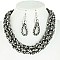 TRENDY RHINESTONE BRAIDED BIB NECKLACE AND EARRINGS SET