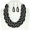 TRENDY RHINESTONE BRAIDED ROPE STATEMENT NECKLACE & EARRINGS SET