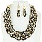 TRENDY RHINESTONE BRAIDED ROPE STATEMENT NECKLACE & EARRINGS SET