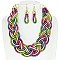 TRENDY RHINESTONE BRAIDED ROPE STATEMENT NECKLACE & EARRINGS SET