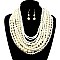 Elegant Multi Layered Pearl Strands Chunky Necklace And Earrings Set