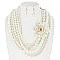 Trendy 7 LINE PEARL NECKLACE SET with FLOWER ACCENT