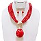 LRG PEARL PENDANT ON LINED PEARLS FASHION NECKLACE SET