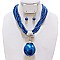 LRG PEARL PENDANT ON LINED PEARLS FASHION NECKLACE SET