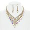 COLORED CRYSTAL LEAF STATEMENT NECKLACE SET