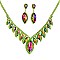 COLORED CRYSTAL LEAF STATEMENT NECKLACE SET