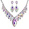 COLORED CRYSTAL LEAF STATEMENT NECKLACE SET