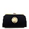 Emblem Accented Metal Framed Clutch Cross Body