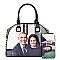 Obama Magazine Print Dome Stoned Satchel with Wallet 2 in 1 Set LU-PA0037