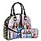 Obama Magazine Print Dome Stoned Satchel with Wallet 2 in 1 Set LU-PA0037