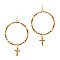 PE1931-LP  Cross Charm Hammered Metal Open Cut Earring