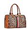 Bee Accented Leopard Print Boston Satchel Wallet Set