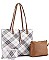 3 IN 1 STYLISH PLAID CROSS DESIGN SHOPPER BAG SET