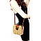 Push-Lock Woven Bamboo Rattan Boxy Crossbody Shoulder Bag
