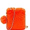 FAUX FUR POM POM ACCENT CELLPHONE HOLDER CROSS BODY